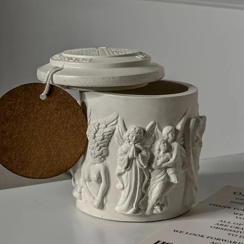 European Angel Relief Mold Candlestick Jewelry Box, Gypsum Resin Casting, Retro Home Decoration, Elegant Storage Container