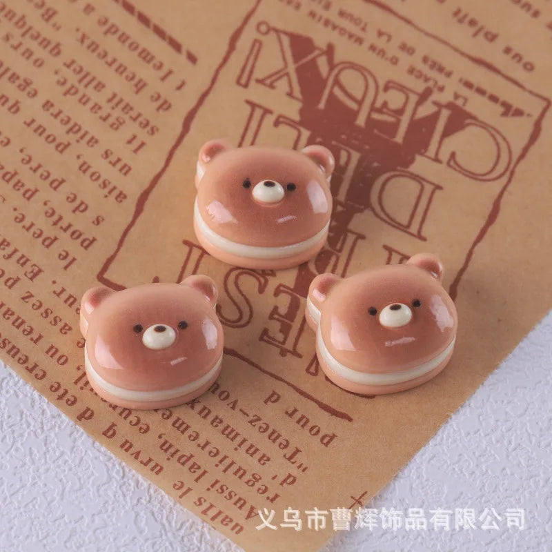 100Pcs Simulation Bear Egg Tart Bread Resin Cute Cabochons Scrapbook Craft DIY Jewelry Making Miniature Dollhouse Accessories