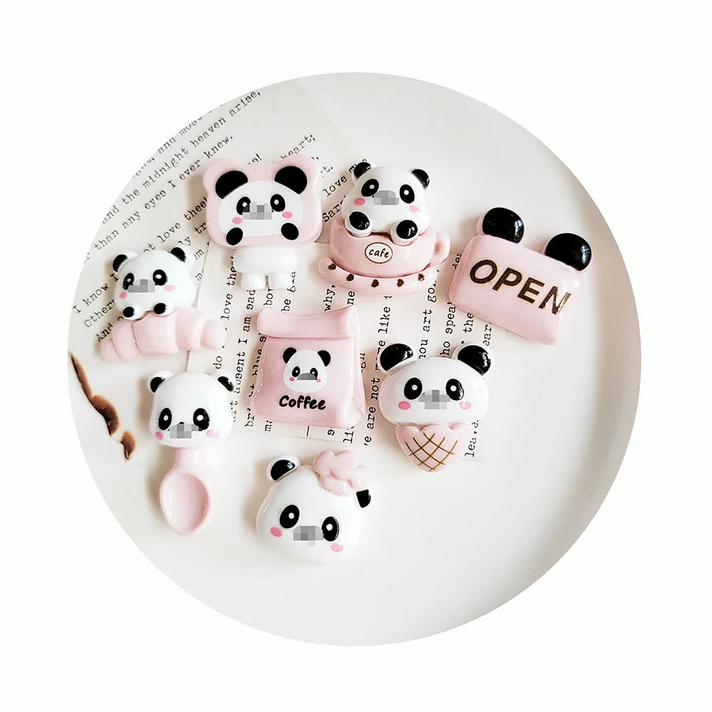 Kawaii Pink Panda Resin Figurines Food Bread Milk Charms Fit Slime Scrapbook Decorations