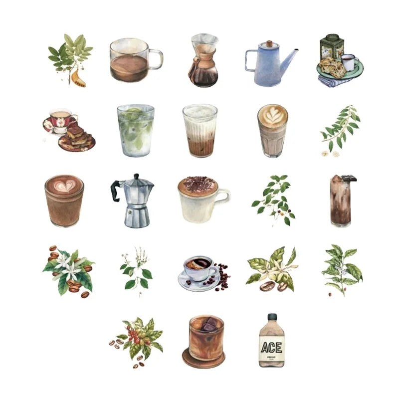 45pcs/pack Vintage Rooftop Coffee Shop Scrapbooking Planner Paper Coffee Scrapbook Stickers