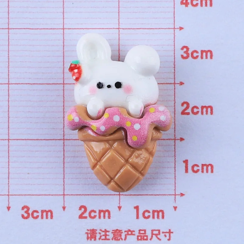 100Pcs Cartoon Mini Cute Bear Frog Ice Cream Flat Back Resin Cabochons Scrapbook Craft Diy Hair Bows Accessories Home Decor