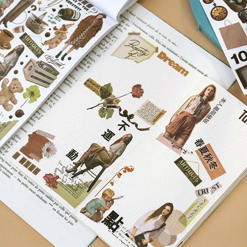Yoofun 50sheets Magazine Sticker Book Washi Paper Journal DIY Material Decoration Stickers Memo Pad Scrapbooking Ins Stationery