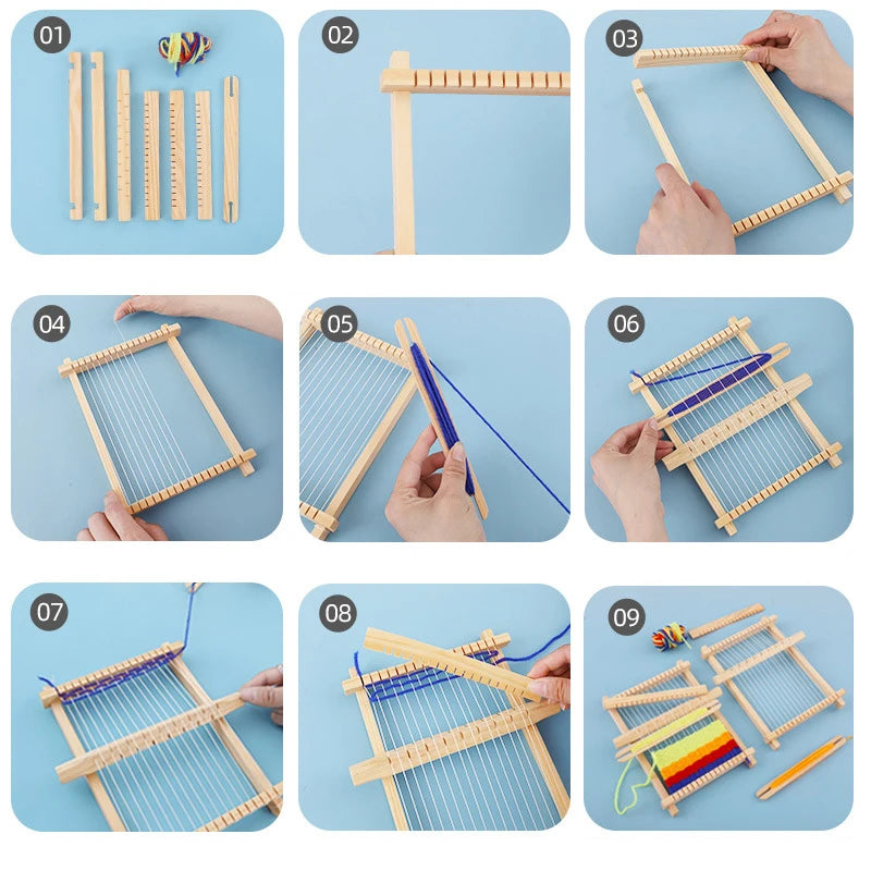 Children Wooden Diy Weave Loom Toys Set Pretend Play Hand Knitting Toys For Girls Household Knitting Machine Fine Motor Training