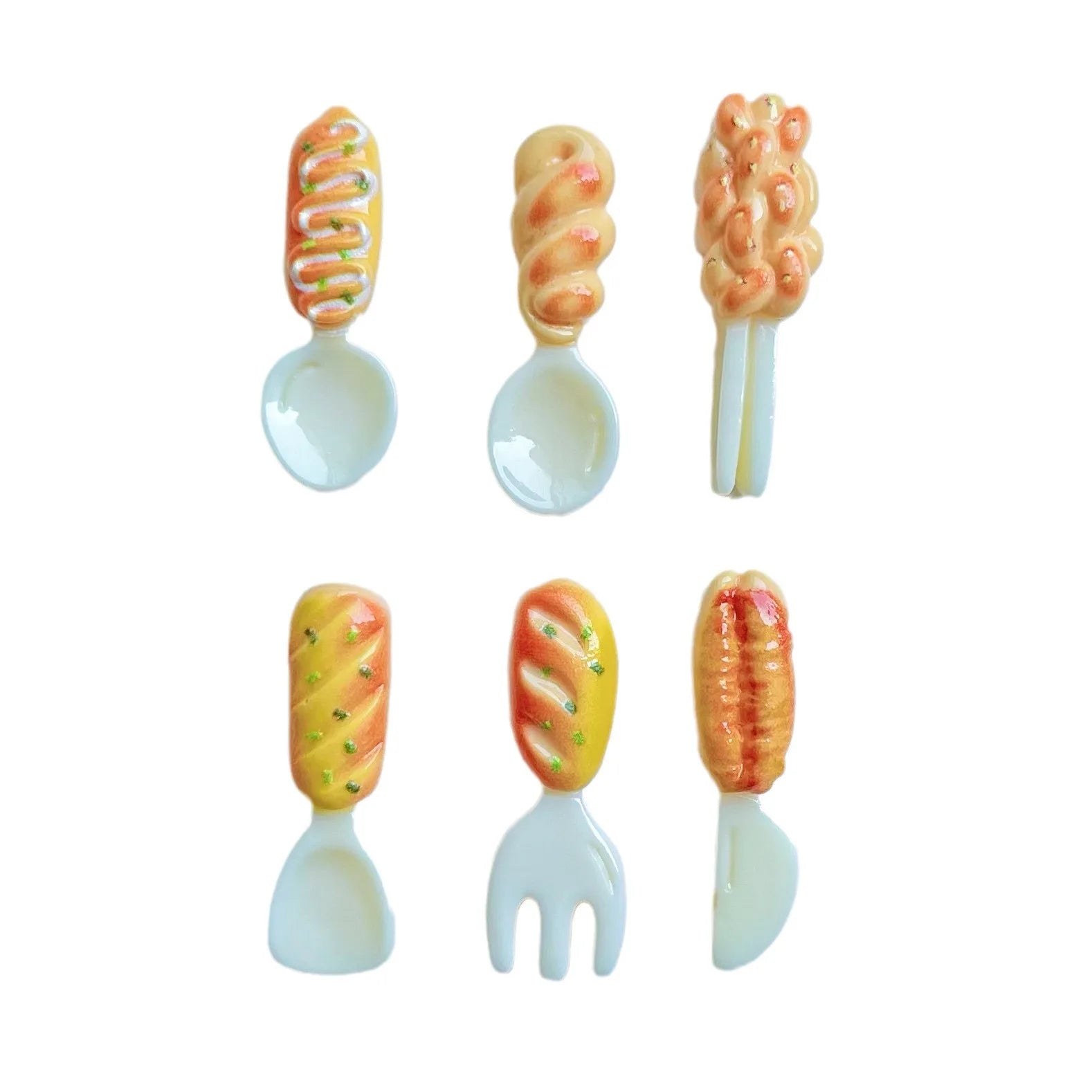 100Pcs Resin Mini Bread Fork Spoon Tableware Flat Back Cabochon Scrapbook Crafts DIY Embellishments Jewelry Making Accessories