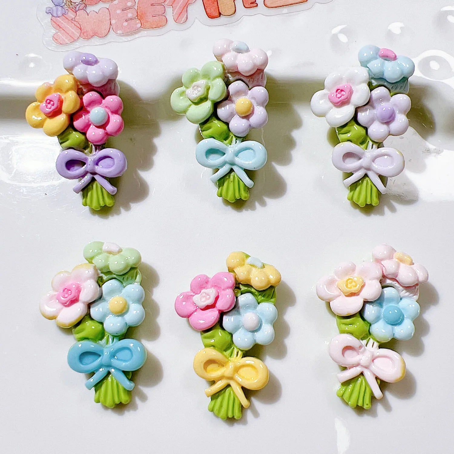 100pcs/bag Colorful Resin Flowers With Bow Flatback Cabochon Embellishment Craft DIY Scrapbook Decoration Headwear Accessories