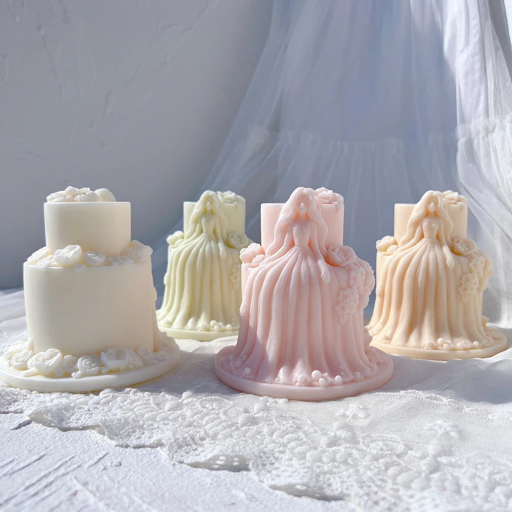 Two Designs Beautiful Girl Doll Cake Art Silicone Mold Princess Wedding Dress Cake Shape Candle Mold Valentine's Day Gift