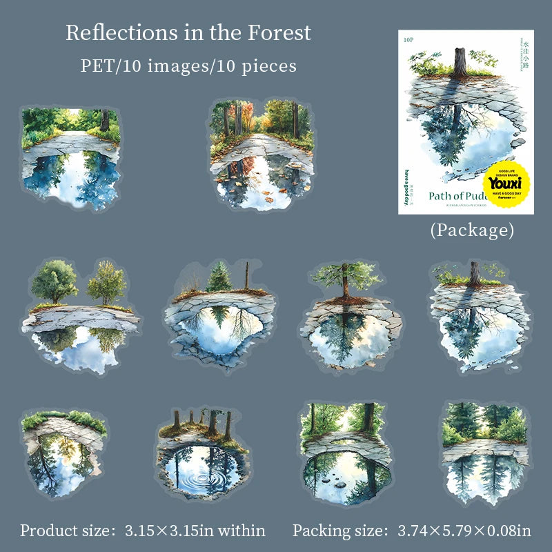 10pcs/pack Puddle Path Series Landscaping PET Stickers Landscape Material Decorative Collage Bottoming