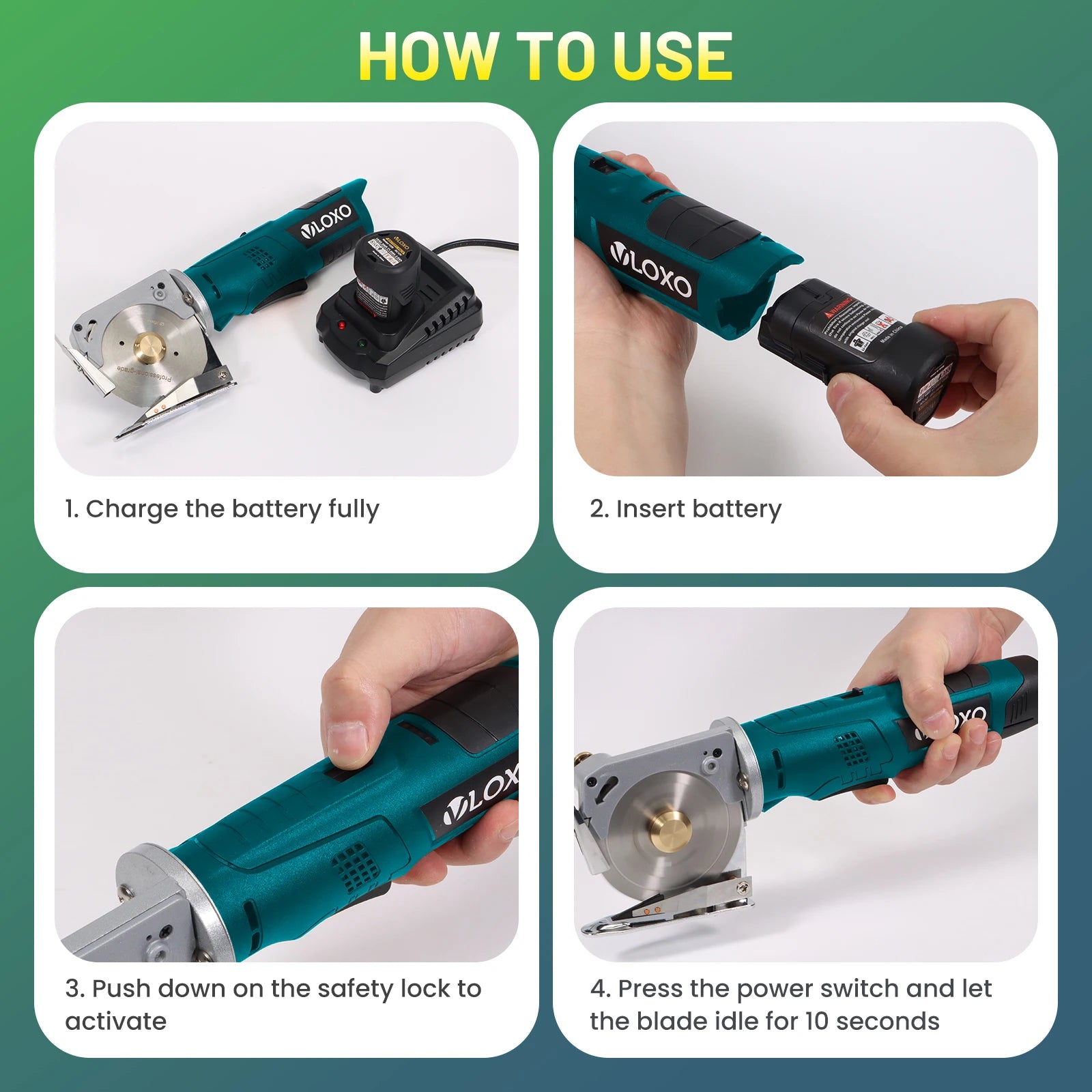 Cordless Electric Scissors 33mm Thickness Cutting Lithium Ion Powered Round Knife for Leather Cloth Carpet & Fabric Cutting