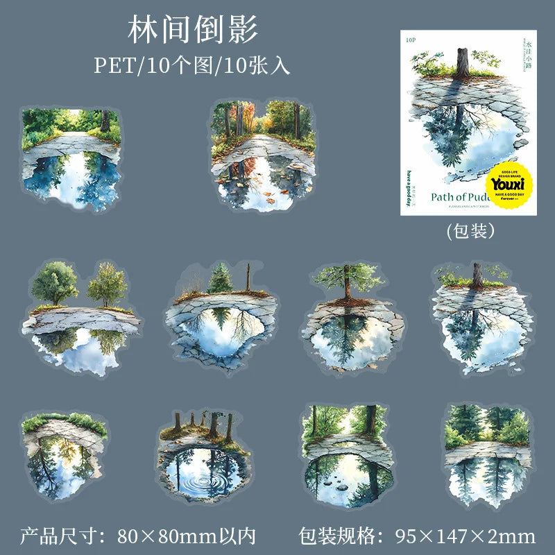 10pcs/pack Puddle Path Series Landscaping PET Stickers Landscape Material Decorative Collage Bottoming