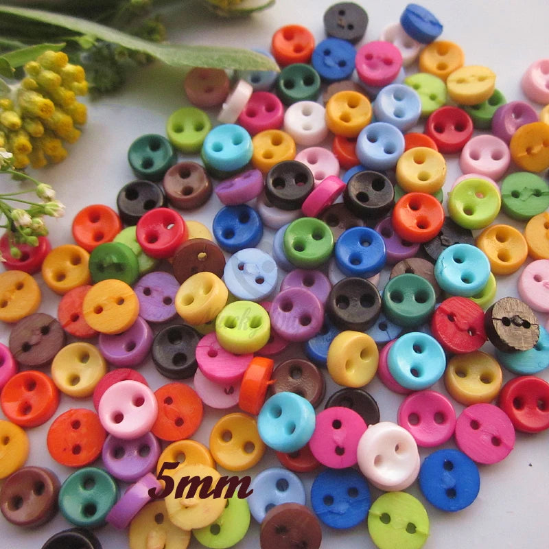 2 Holes 16 Colors 5mm Round Bowl Tiny Buttons for Small Doll Clothing Sewing Mini Buttons for Crafting Scrapbook Accessories