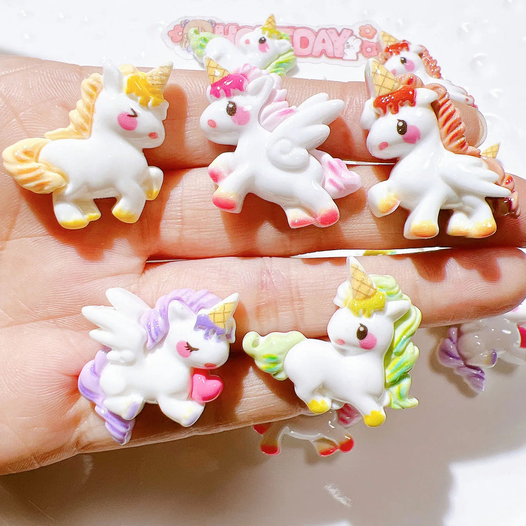 100Pcs/bag Cute Cartoon House Resin Cabochon Unicorn Flat Back Scrapbook Kawaii DIY Home Embellishments Hairpin Accessories
