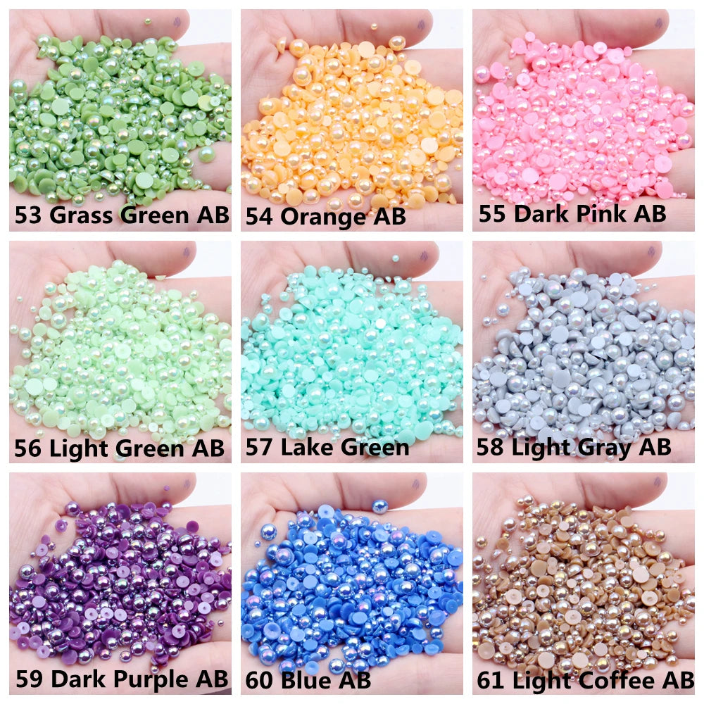 Hot Sale 1000pcs 12mm AB Colors Glue on Resin Half Round Flatback Beads for Clothes Dresses DIY Crafts Scrapbook Decoration