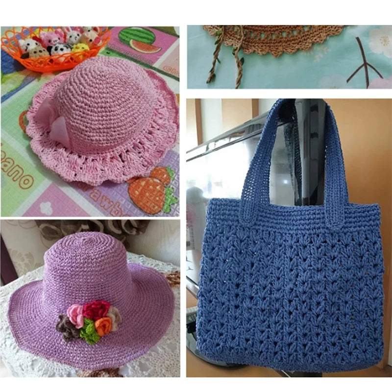 280-300 Meters Raffia Yarn For Hand Knitting Summer Raffia Straw Hats Bags Crochet Yarn Handmade Craft Knit Yarn Thread 24 Color