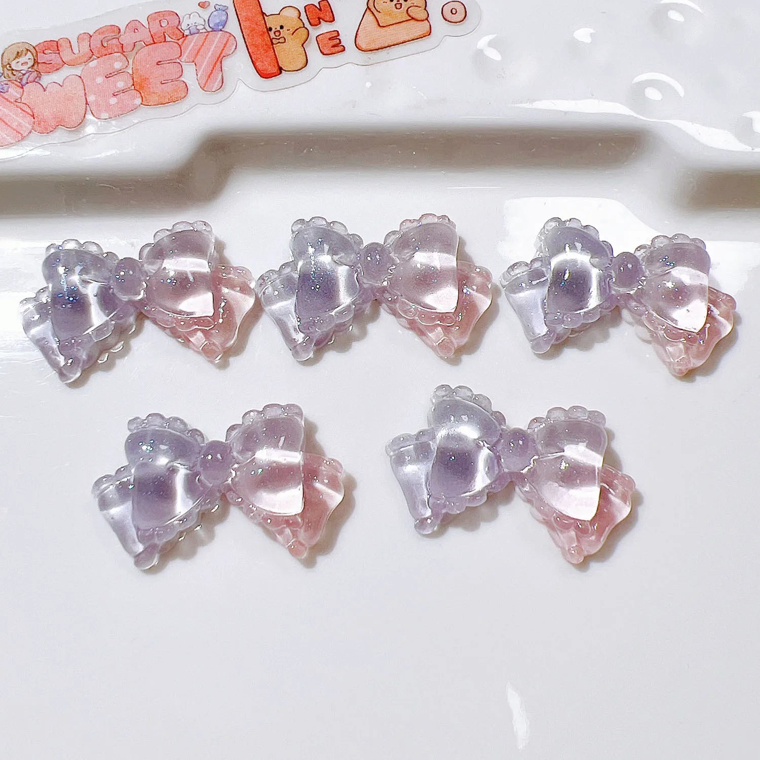 100pcs/bag Mini Kawaii Transparent Bow Bowknot Resin Flat Back Cabochon Scrapbook DIY Nail Craft Embellishments Accessories