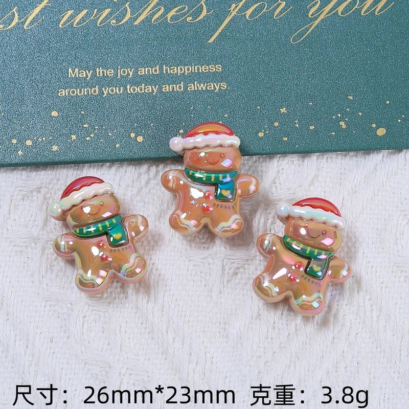 100Pcs Electroplate Shiny Christmas Elk Bear Tree Flat Back Resin Cabochon Scrapbook for Phone Case Art Decoration Accessories