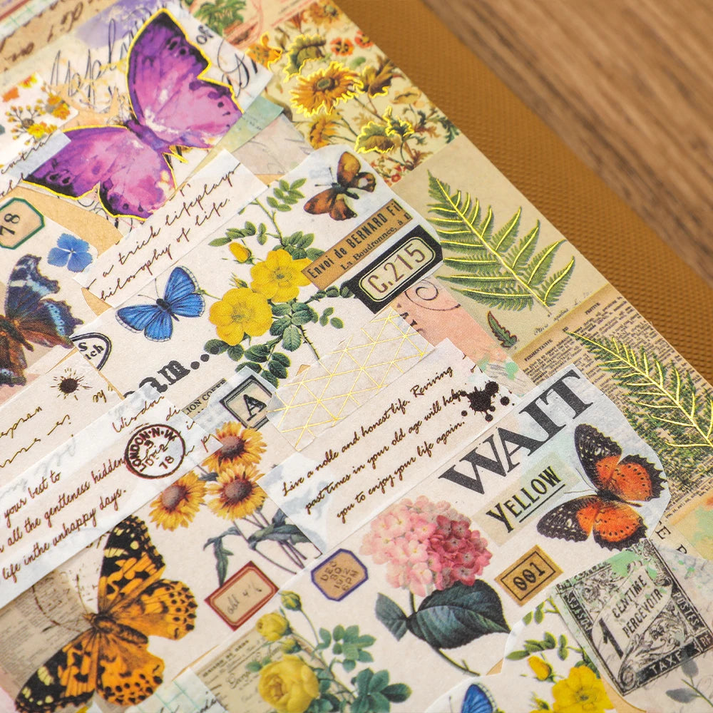 IMODA Stationery 20 Rolls Vintage Washi Tape Set Floral Butterfly Decorative Tape for Scrapbook Journal DIY Crafts Gift Wrapping