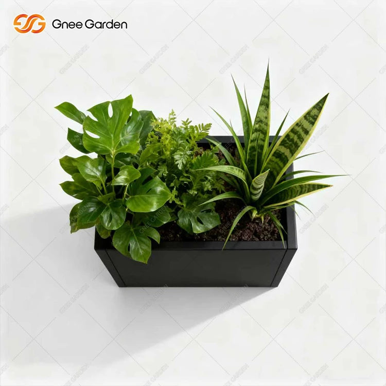 Black Rectangular Planter With Artificial Plants Modern Home Garden Decorative Flower Pot