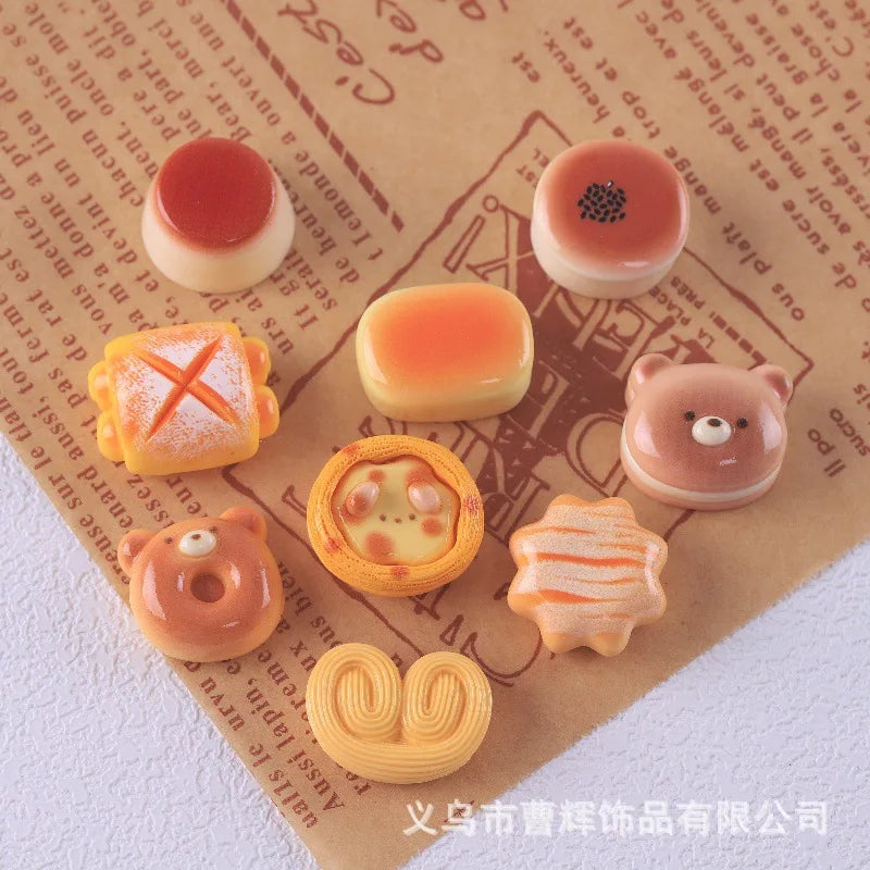 100Pcs Simulation Bear Egg Tart Bread Resin Cute Cabochons Scrapbook Craft DIY Jewelry Making Miniature Dollhouse Accessories