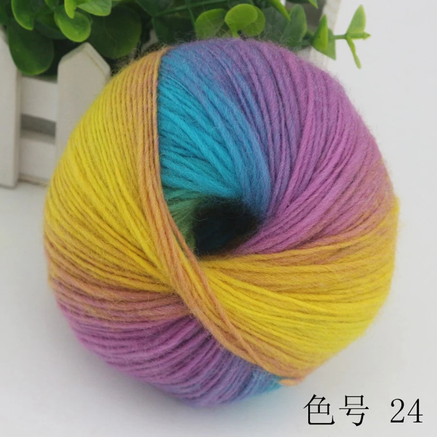 COOMAMUU 50g/ball 100%Wool Yarn for Knitting Dyed Rainbow Soft Crochet Yarn шерсть DIY Hat Scarf Supplier