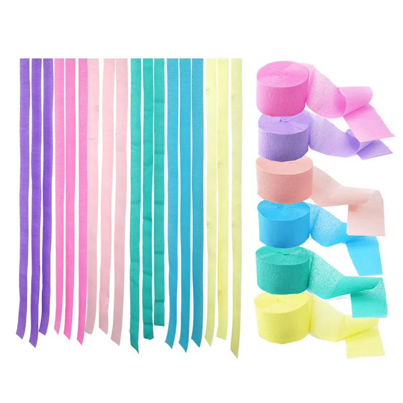 Color Crepe Paper Roll Set DIY Birthday Party Background Decoration Pull Flower For Children's Living Room Decor Paper Ribbon
