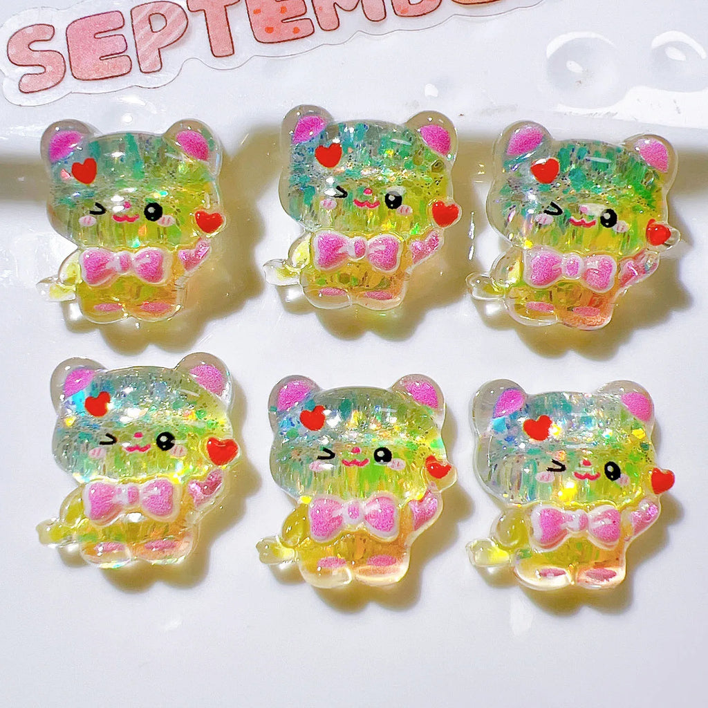 100Pcs Kawaii Glitter Cartoon Panda Bear Flat Back Resin Cabochon Scrapbook Crafts DIY Hair Accessories Phone Decor