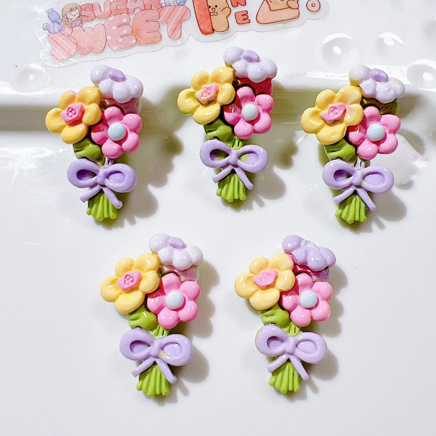 100pcs/bag Colorful Resin Flowers With Bow Flatback Cabochon Embellishment Craft DIY Scrapbook Decoration Headwear Accessories