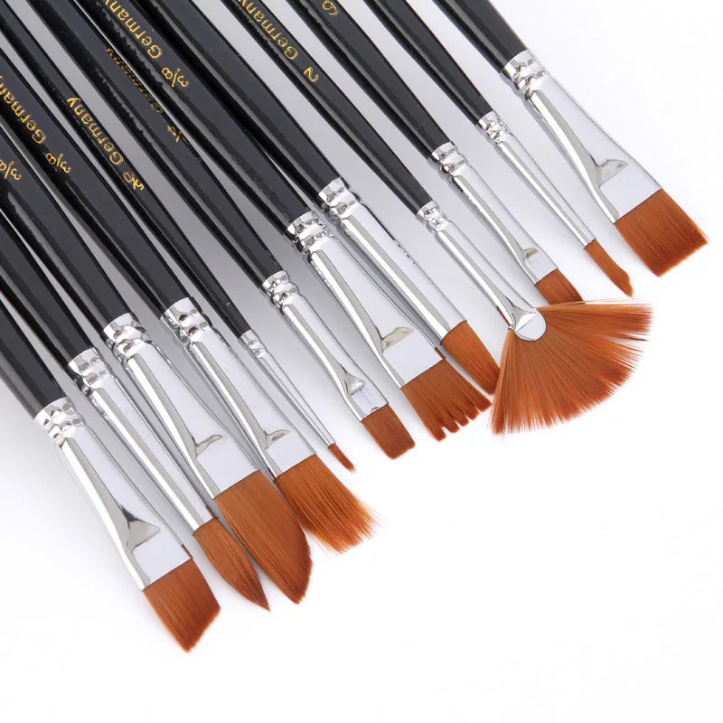 Art Supply 12pcs Art Painting Brush Assorted Set for Acrylic Watercolor Gouache
