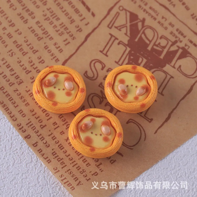 100Pcs Simulation Bear Egg Tart Bread Resin Cute Cabochons Scrapbook Craft DIY Jewelry Making Miniature Dollhouse Accessories