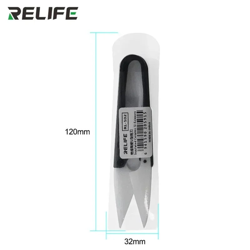 RELIFE RL-102 Insulated Ceramic Scissors High Hardness U-shaped Scissors for Mobile Phone Repair Tools Cutting Battery Cables