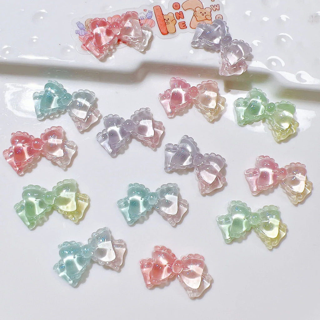 100pcs/bag Mini Kawaii Transparent Bow Bowknot Resin Flat Back Cabochon Scrapbook DIY Nail Craft Embellishments Accessories