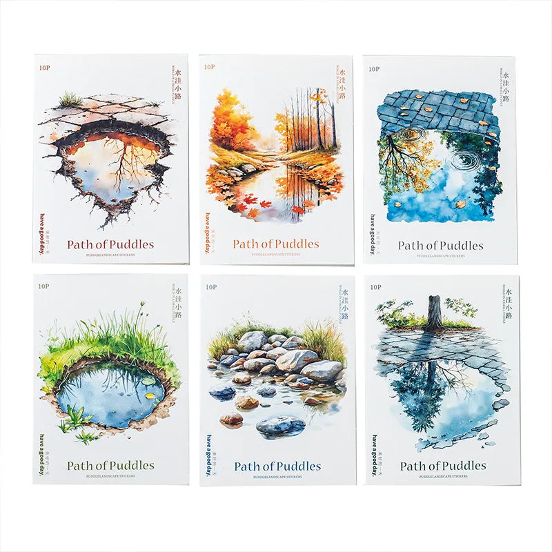 10pcs/pack Puddle Path Series Landscaping PET Stickers Landscape Material Decorative Collage Bottoming