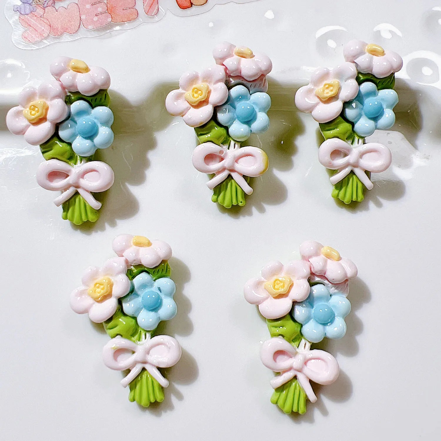 100pcs/bag Colorful Resin Flowers With Bow Flatback Cabochon Embellishment Craft DIY Scrapbook Decoration Headwear Accessories