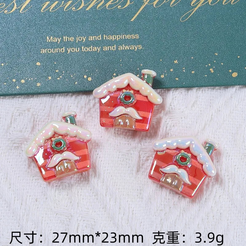 100Pcs Electroplate Shiny Christmas Elk Bear Tree Flat Back Resin Cabochon Scrapbook for Phone Case Art Decoration Accessories