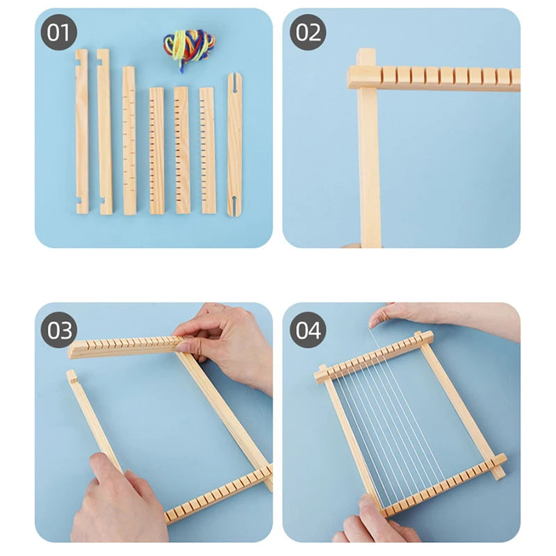 Children Wooden Diy Weave Loom Toys Set Pretend Play Hand Knitting Toys For Girls Household Knitting Machine Fine Motor Training
