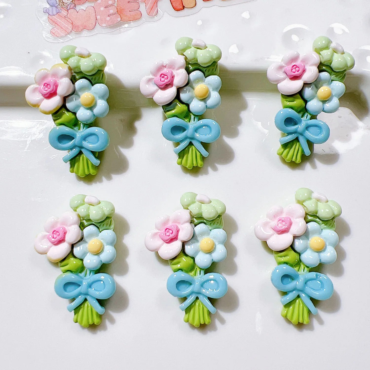 100pcs/bag Colorful Resin Flowers With Bow Flatback Cabochon Embellishment Craft DIY Scrapbook Decoration Headwear Accessories