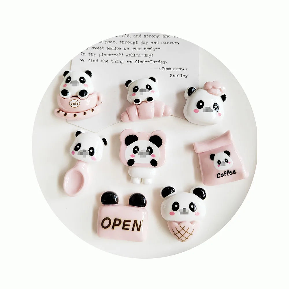 Kawaii Pink Panda Resin Figurines Food Bread Milk Charms Fit Slime Scrapbook Decorations