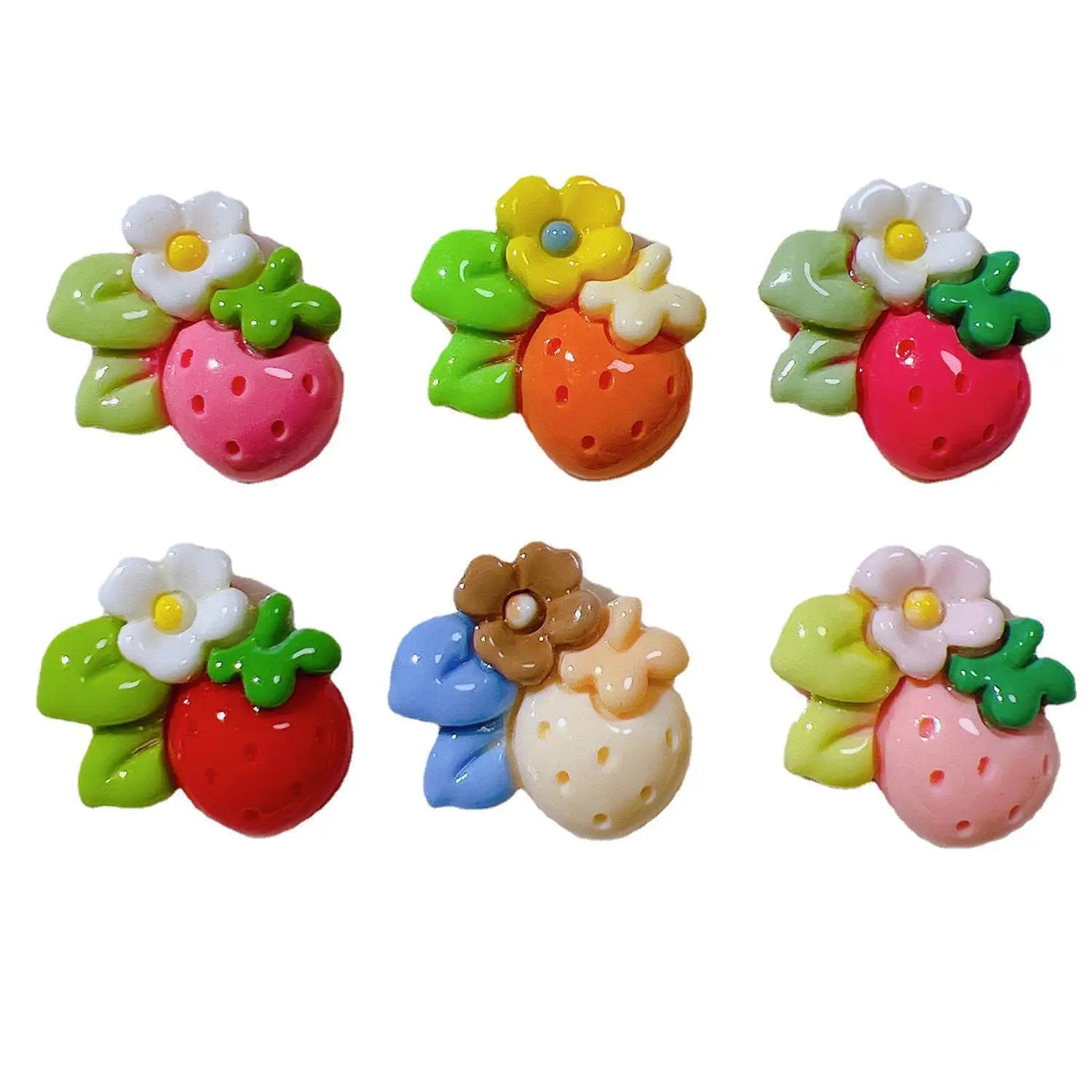 100Pcs Mini Resin Flower Strawberry Flatback Cabochons for Hair Bows Center Scrapbook Nail Crafts Jewelry Making Accessories