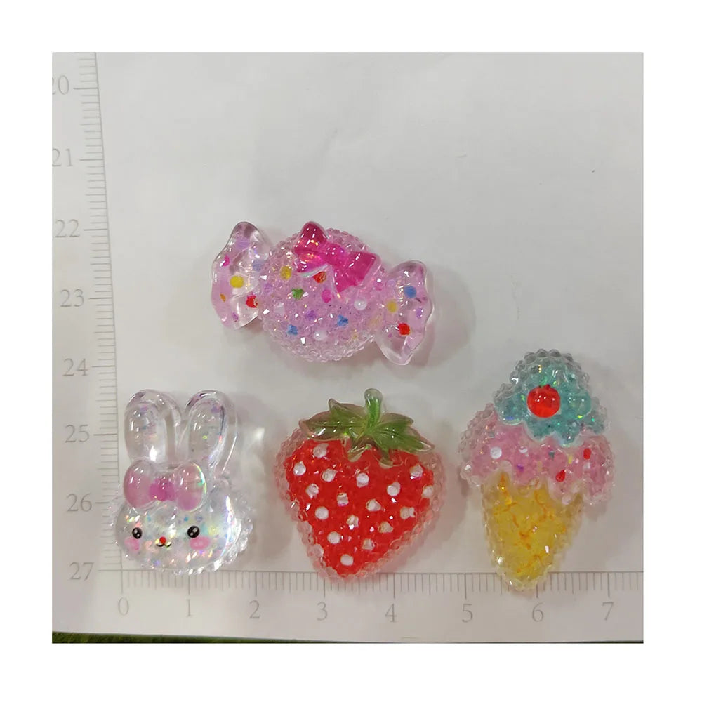 100Pcs Cute Cartoon Rabbit Strawberry Candy Ice Cream Resin Flat Back Cabochon Scrapbook Kawaii DIY Jewellery Charm Hair Bow Dec