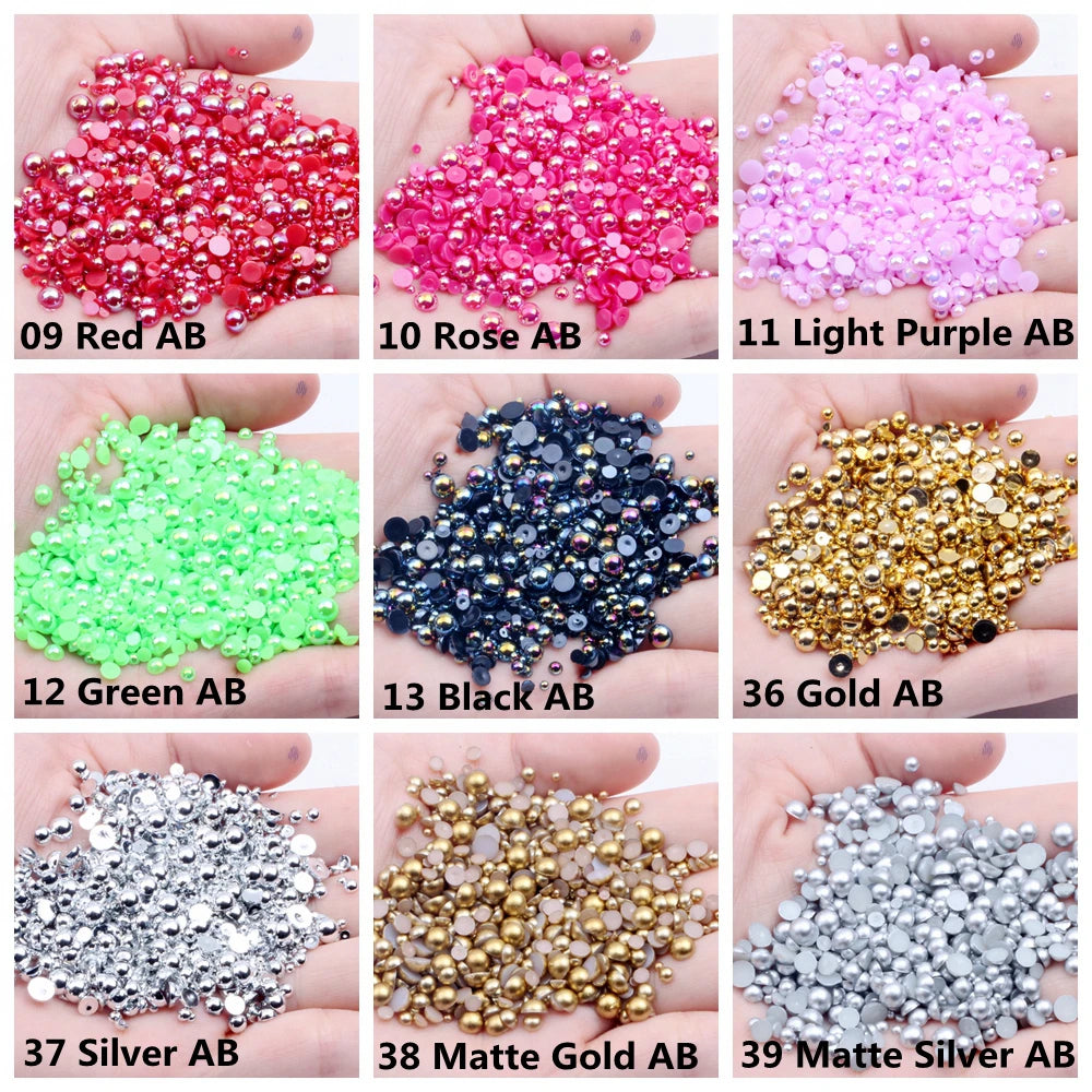 Hot Sale 1000pcs 12mm AB Colors Glue on Resin Half Round Flatback Beads for Clothes Dresses DIY Crafts Scrapbook Decoration