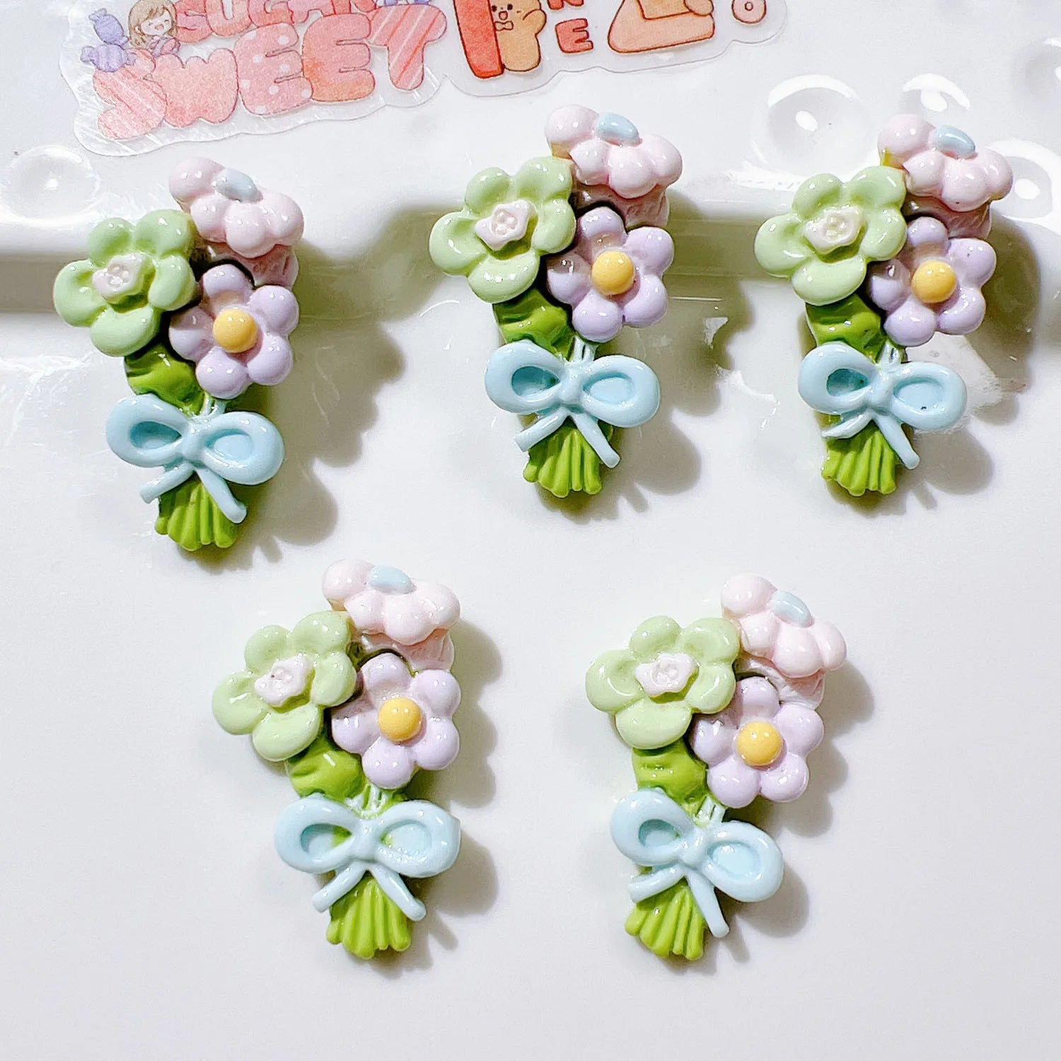 100pcs/bag Colorful Resin Flowers With Bow Flatback Cabochon Embellishment Craft DIY Scrapbook Decoration Headwear Accessories