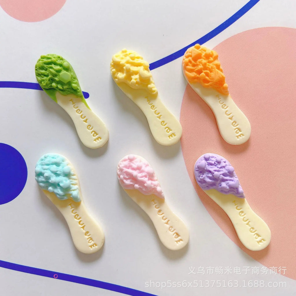 100pcs Macaron Simulation Ice Cream Spoon Flat Back Resin Cabochon Mini Food Scrapbook Craft DIY Miniature Dollhouse Accessories