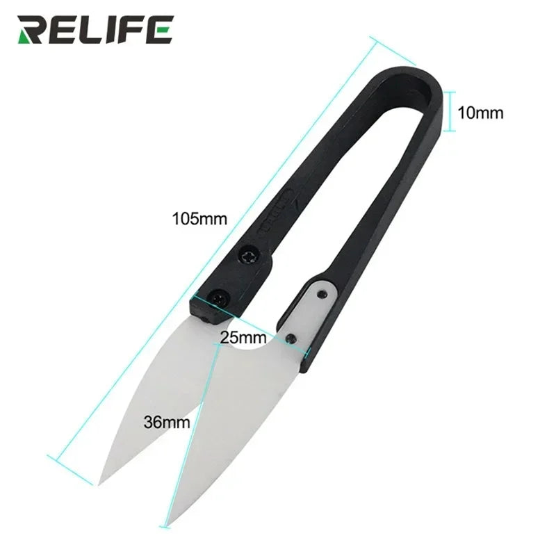 RELIFE RL-102 Insulated Ceramic Scissors High Hardness U-shaped Scissors for Mobile Phone Repair Tools Cutting Battery Cables