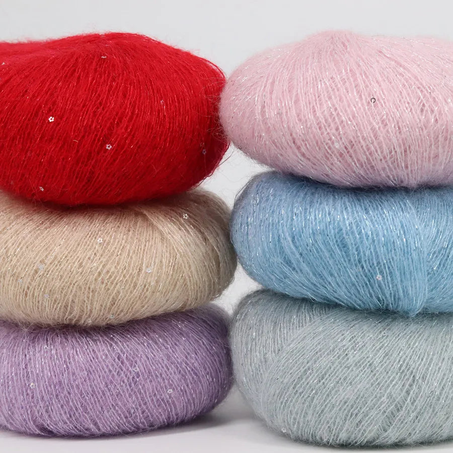 25G Sequins Mohair Yarn Soft Gold Silver Thread Sparkly Thin Wool Yarn for Hand Knitting Silk Thread Fashion Spandex Yarns