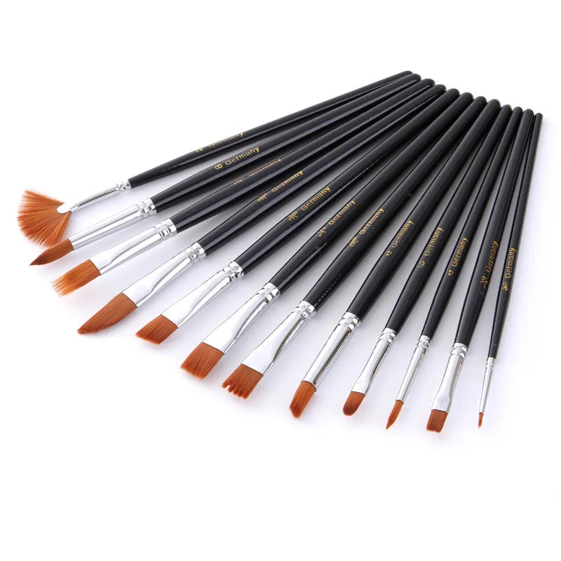 Art Supply 12pcs Art Painting Brush Assorted Set for Acrylic Watercolor Gouache