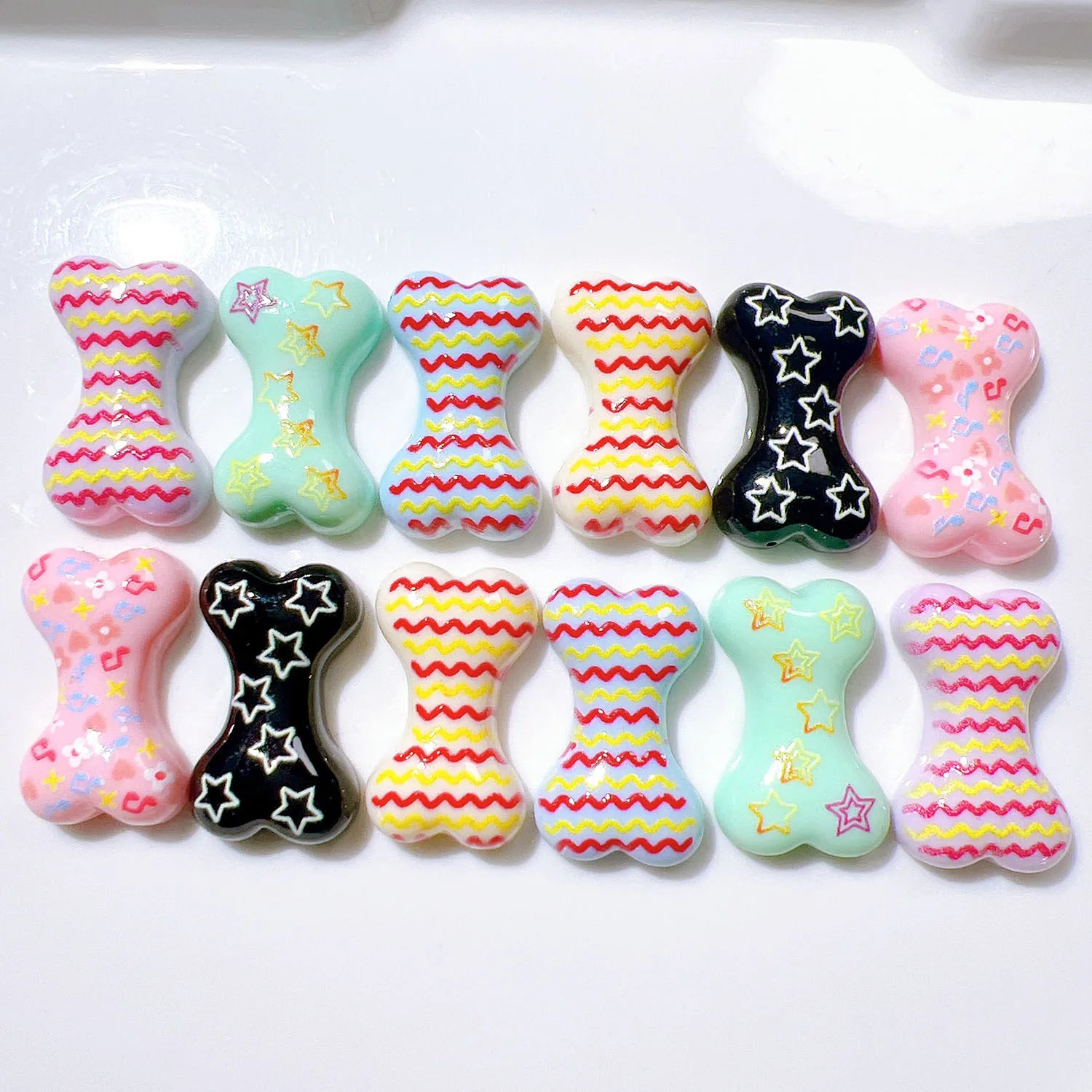 100Pcs Kawaii Resin Colorful Bone Flatback Cabochons Scrapbook Crafts DIY Jewelry Making Dollhouse Accessories Phone Decor