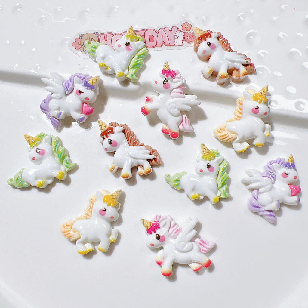 100Pcs/bag Cute Cartoon House Resin Cabochon Unicorn Flat Back Scrapbook Kawaii DIY Home Embellishments Hairpin Accessories