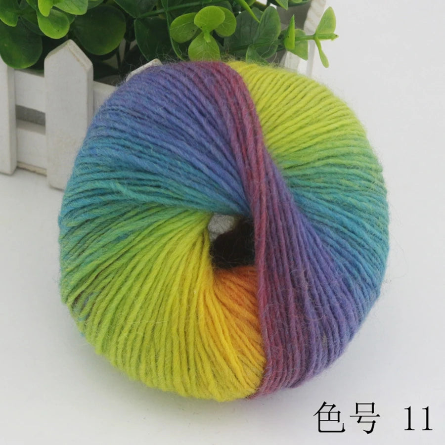 COOMAMUU 50g/ball 100%Wool Yarn for Knitting Dyed Rainbow Soft Crochet Yarn шерсть DIY Hat Scarf Supplier
