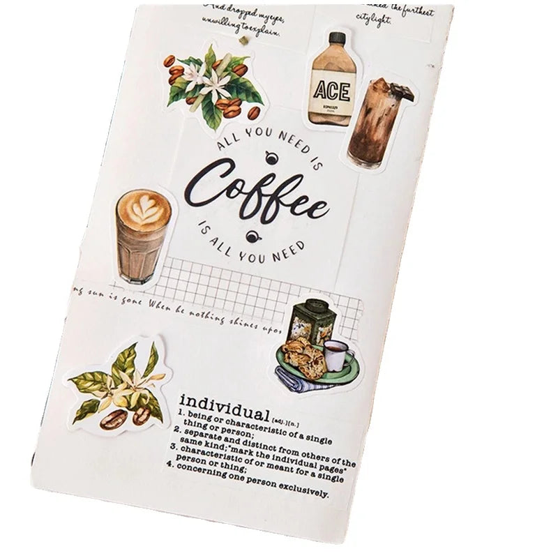 45pcs/pack Vintage Rooftop Coffee Shop Scrapbooking Planner Paper Coffee Scrapbook Stickers