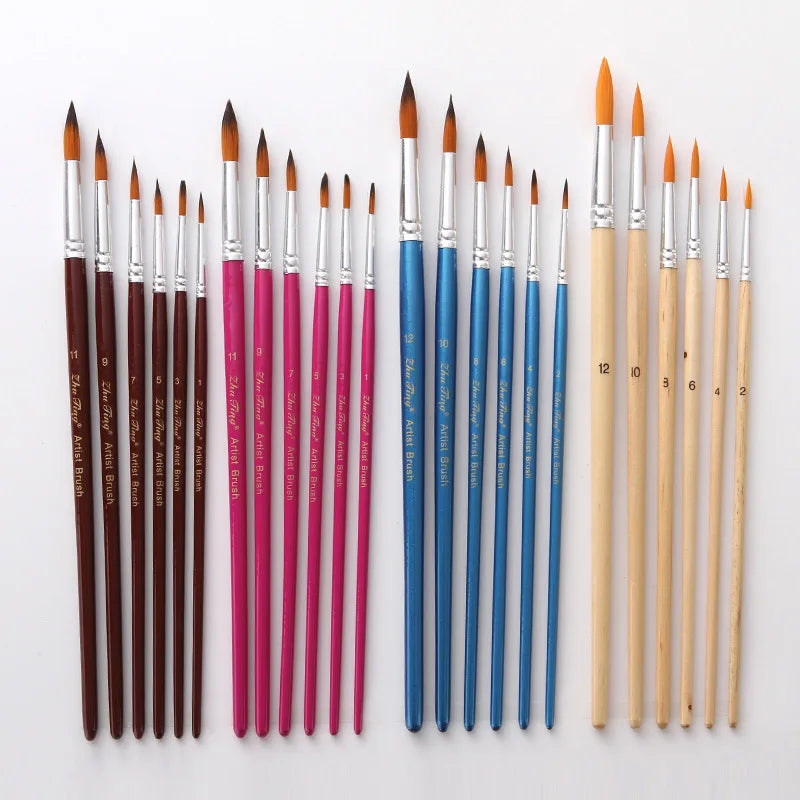 6Pcs Nylon Art Brush Gouache Paint Brushes Watercolor Painting Brushes for Artist