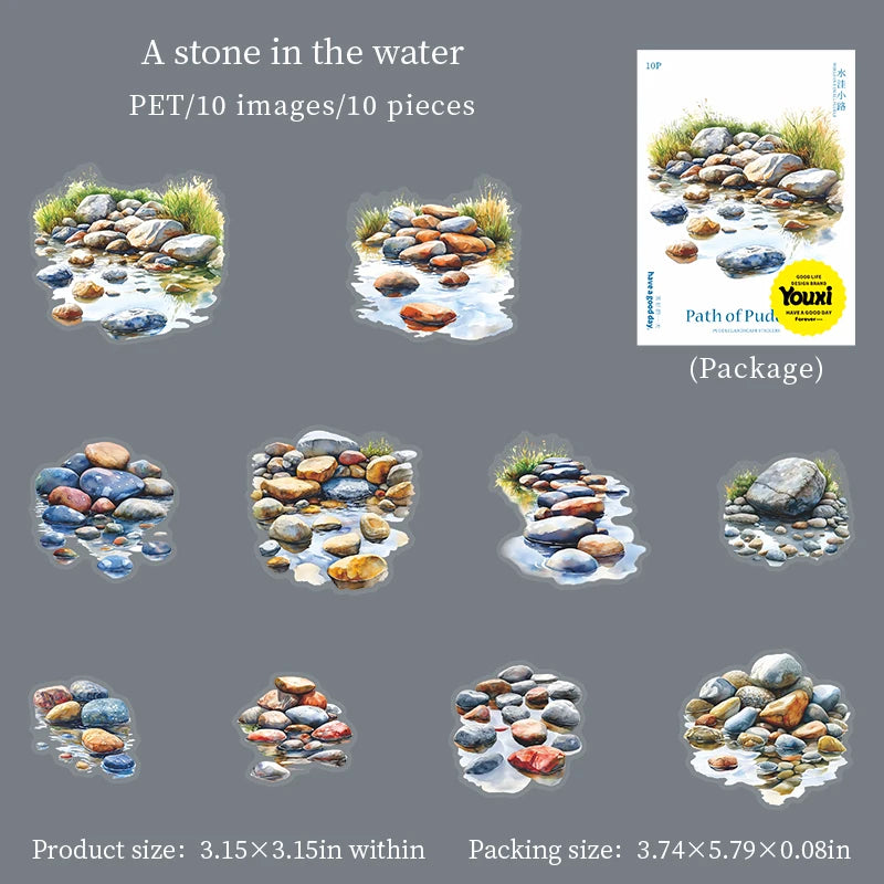 10pcs/pack Puddle Path Series Landscaping PET Stickers Landscape Material Decorative Collage Bottoming